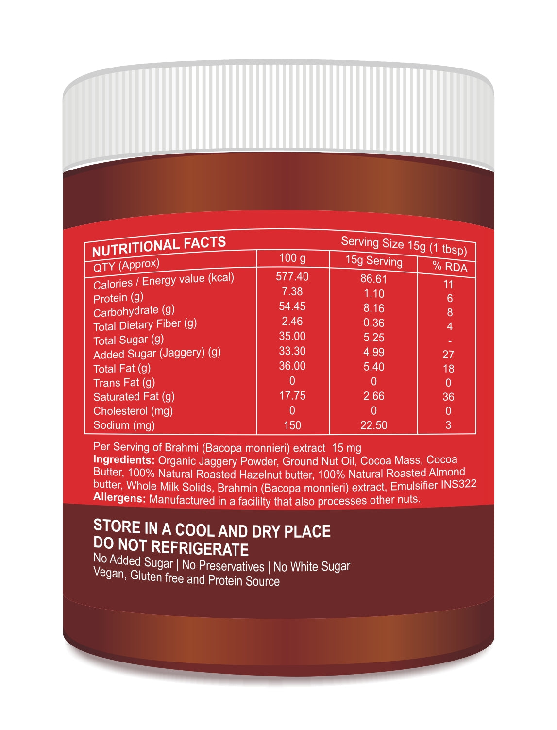 Flying Fox Hazelnut Chocolate Spread with Brahmi - No Sugar & Palm Oil (200g)