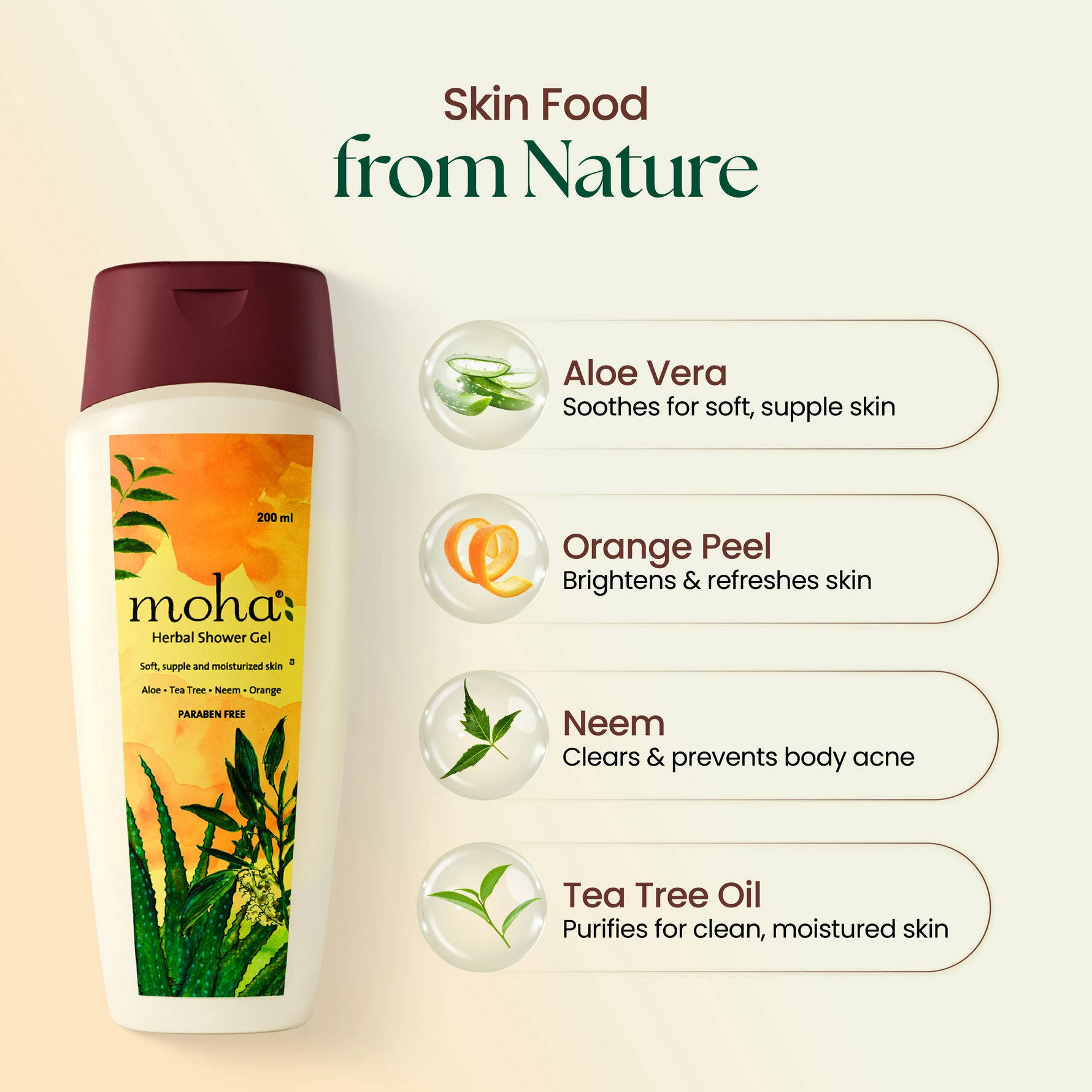 Moha: Herbal Shower Gel (200ml)- Ayurvedic Antibacterial Body Wash for Glowing Skin