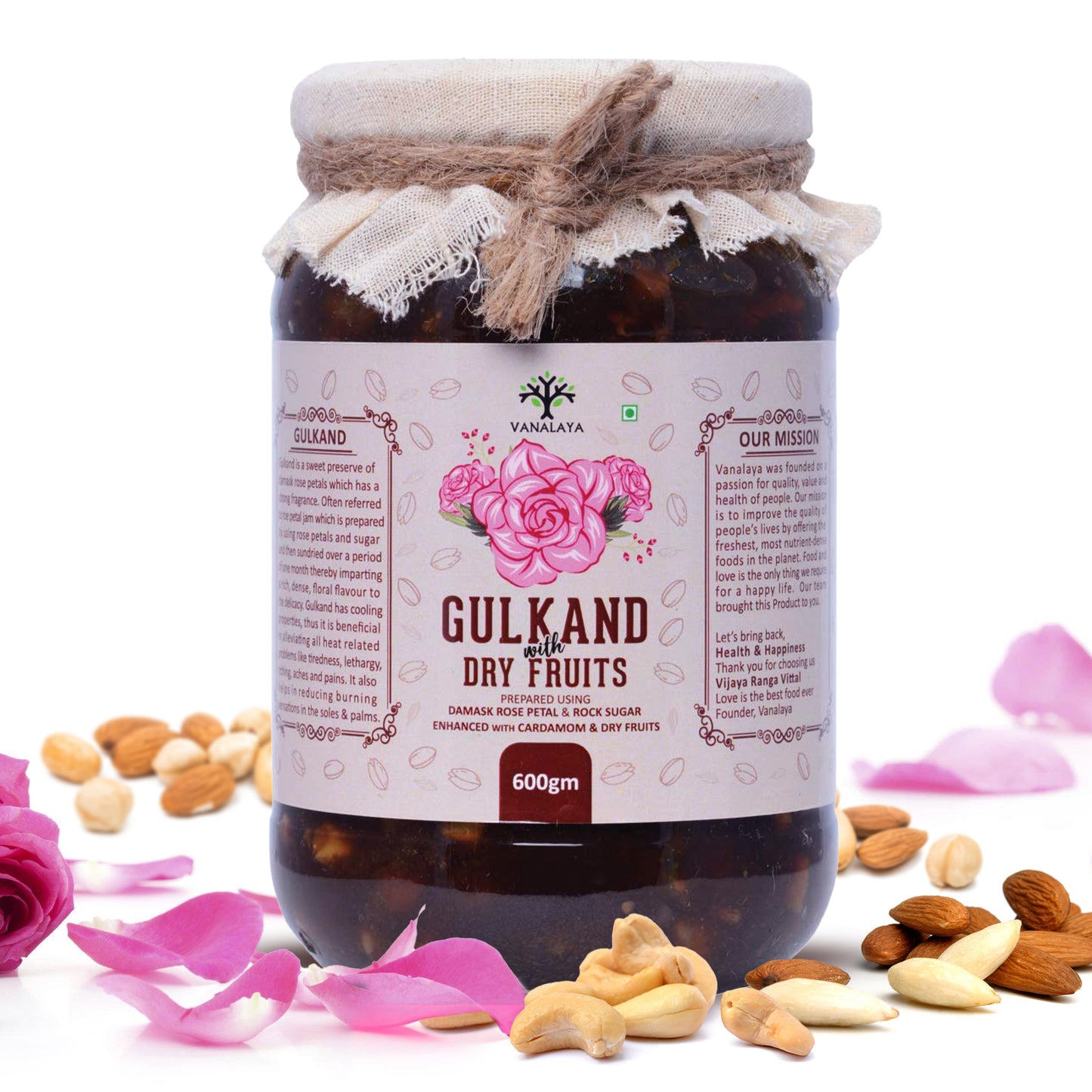 Vanalaya Natural Organic Dry Gulkand Prepared Using Sun Cooked Damask Rose Along with Dry Fruits