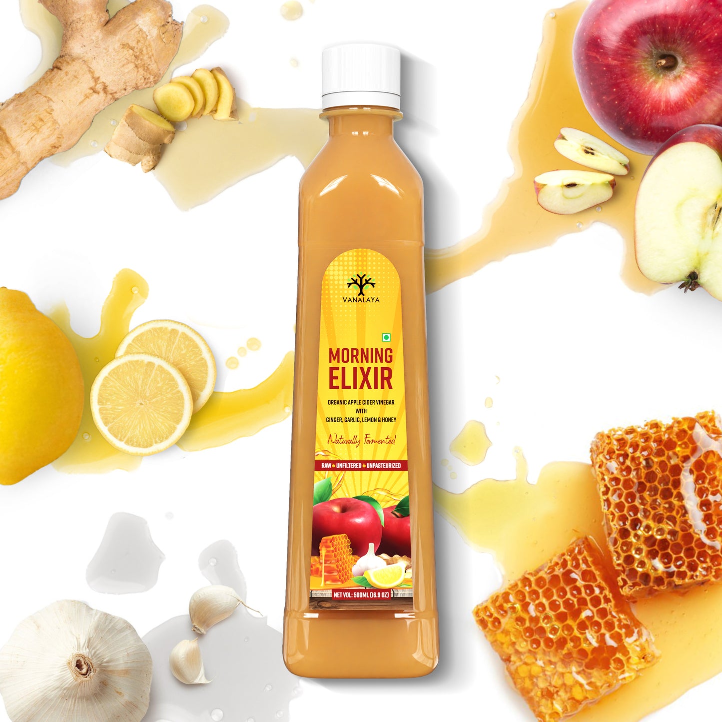 Vanalaya Morning Elixir Apple Cider Vinegar with Ginger, Garlic, Lemon & Honey 500ml