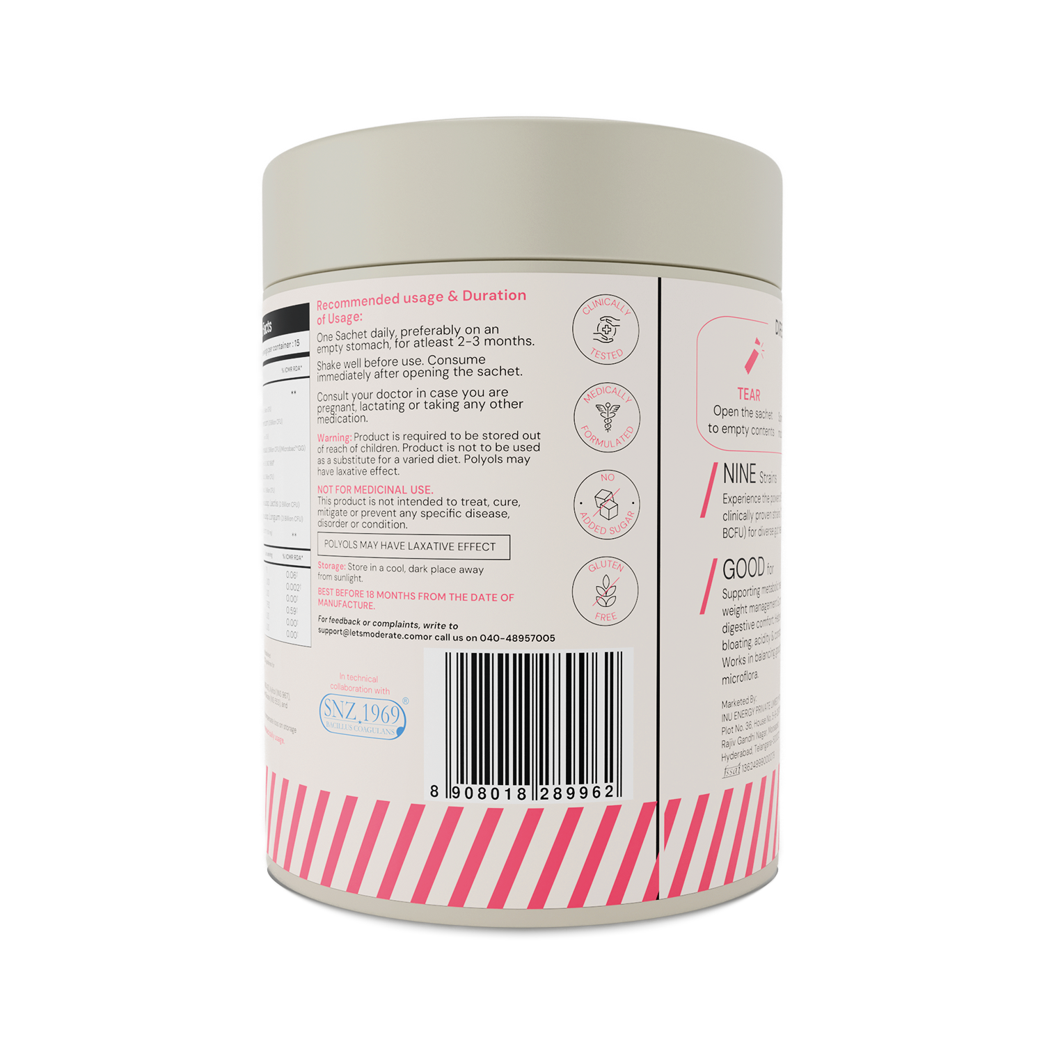 Moderate Happy Gut Prebiotic & Probiotic Sachets for Bloating & Digestion - 15ct