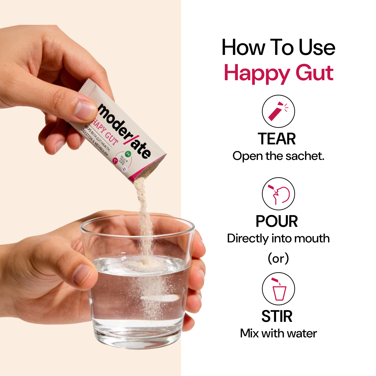 Moderate Happy Gut Prebiotic & Probiotic Sachets for Bloating & Digestion - 15ct