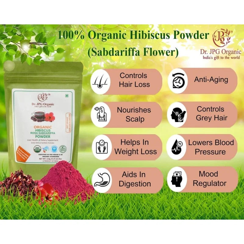 DR. JPG ORGANIC FOODS & HERBALS Hibiscus Powder (228g | 114g Pack of 2)