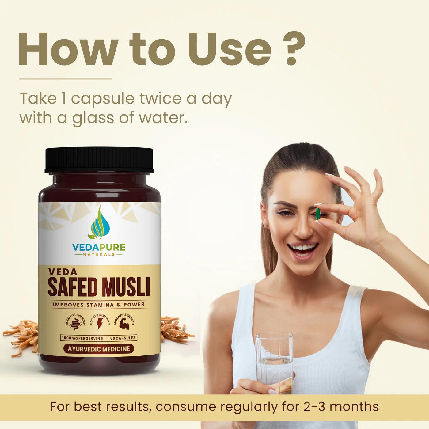 Vedapure Naturals Safed Musli Capsules For Strength- 60 Capsules