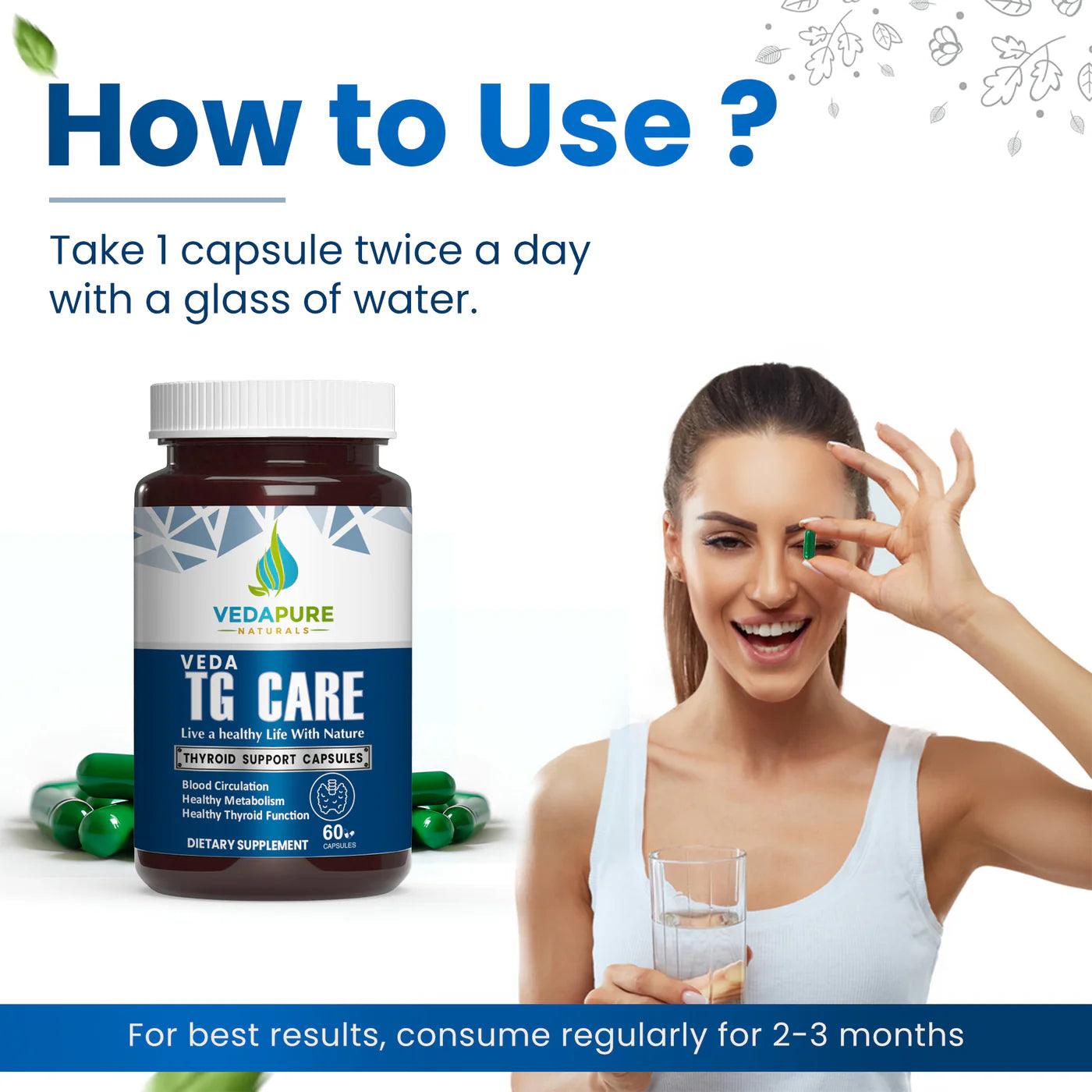 Vedapure Naturals TG Care Capsules Thyroid supplement For Men & women- 60 Capsules