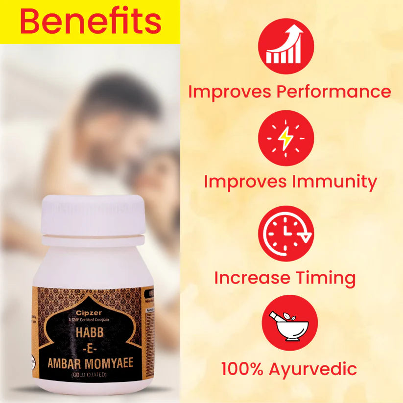 Cipzer Habb-E-Ambar Momyaee (Gold Coated) Pill - 10 Pills | Energy, Vitality, Nerve Strength & Male Wellness Tonic
