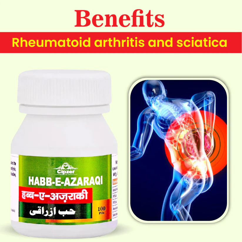 Cipzer Habb-E-Azaraqi Pill - 100 Pills | Joint Pain, Paralysis, Arthritis, Nervine & Muscular Support
