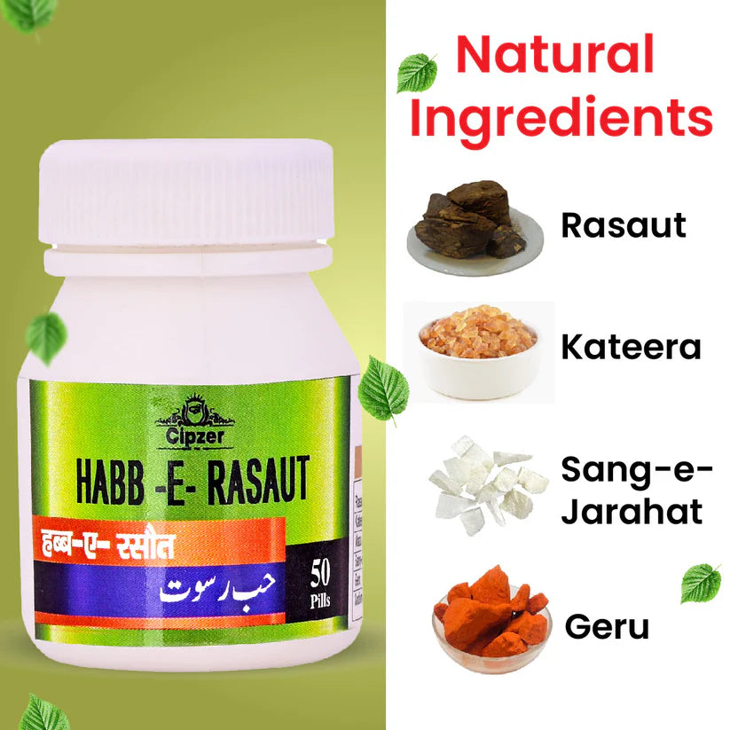 Cipzer Habb-E-Rasaut Pill - 50 Pills | Natural Herbal Remedy for Piles, Hemorrhoids & Rectal Discomfort