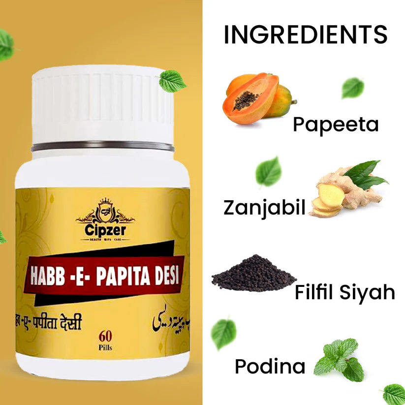 Cipzer Habb-E-Papita Desi Pill - 60 Pills | Unani Digestive & Health Booster for Stomach, Immunity & Wellness