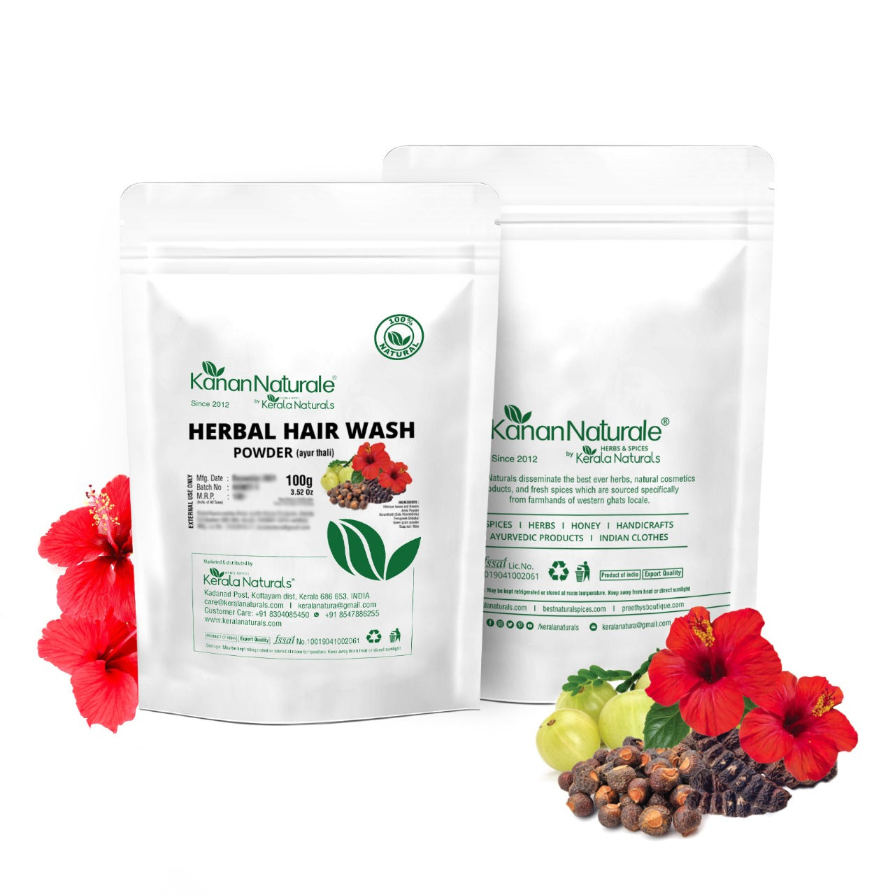 Kerala Naturals Ayur Thali Hair Wash Powder 100g - Natural Sulfate Free Cleanser