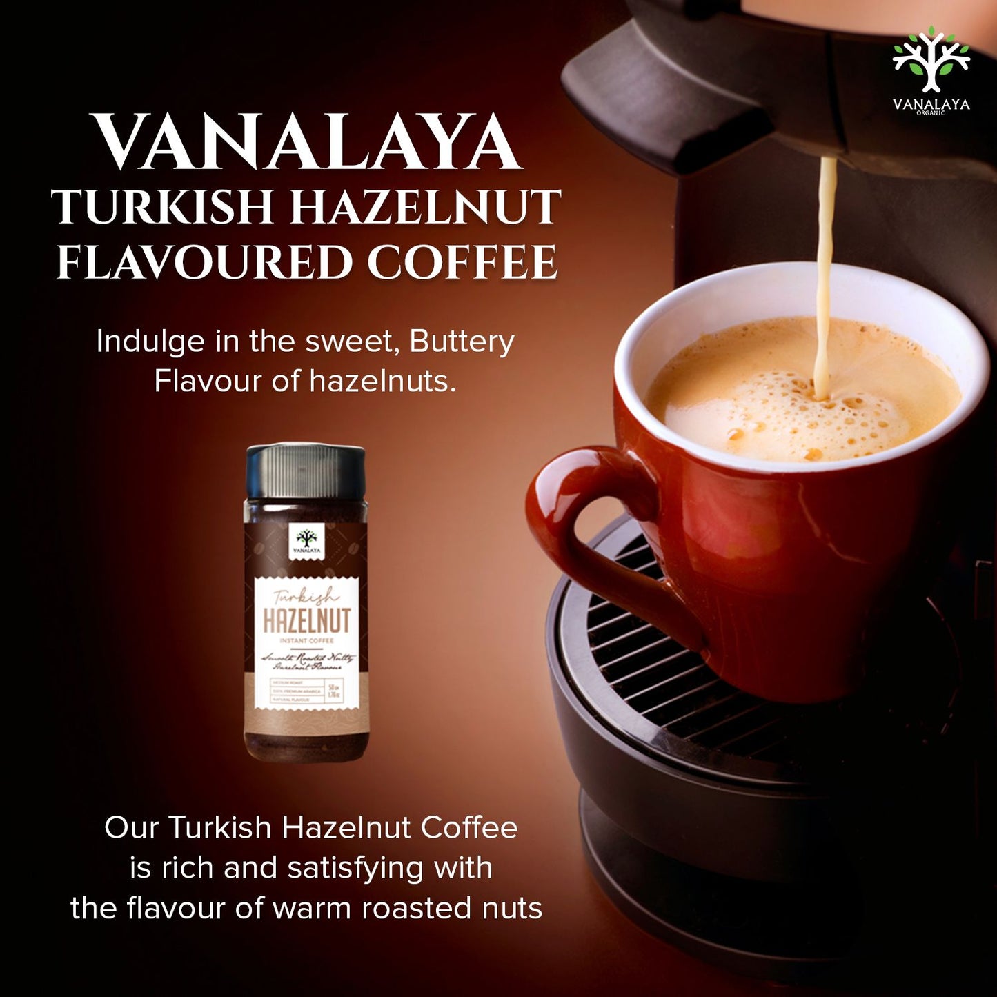 Vanalaya Turkish Hazelnut Flavoured Instant Coffee Rich Smooth Taste