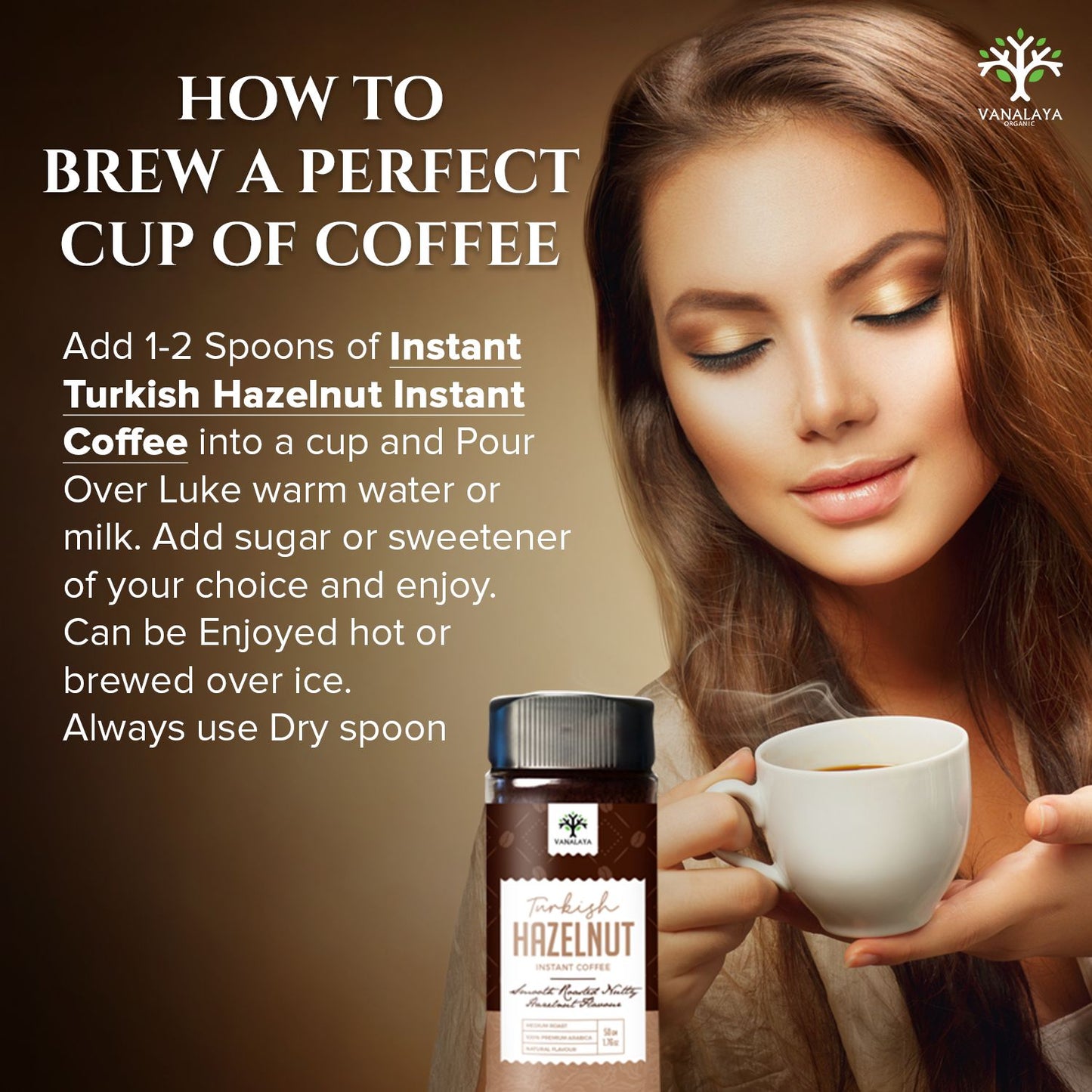 Vanalaya Turkish Hazelnut Flavoured Instant Coffee Rich Smooth Taste