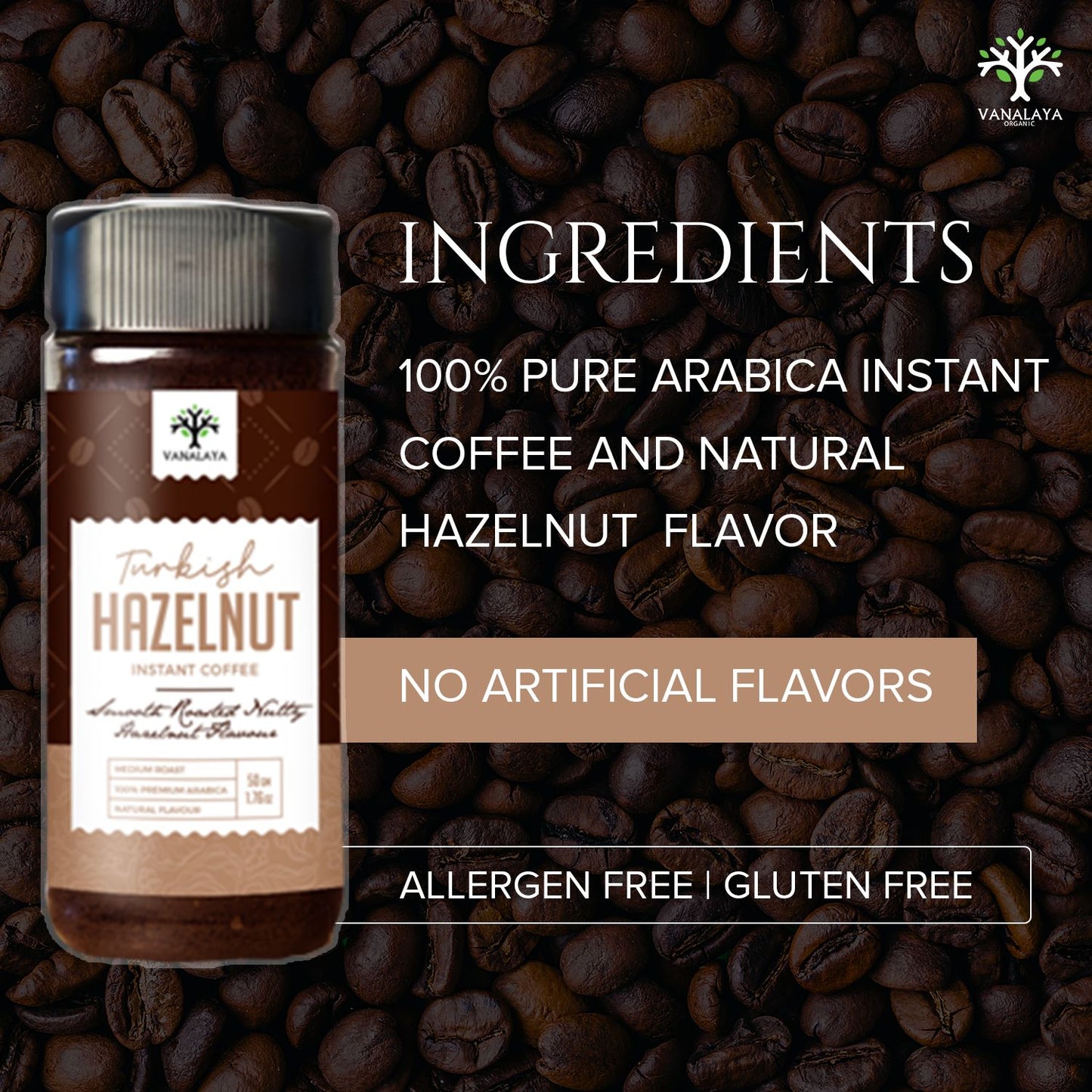 Vanalaya Turkish Hazelnut Flavoured Instant Coffee Rich Smooth Taste