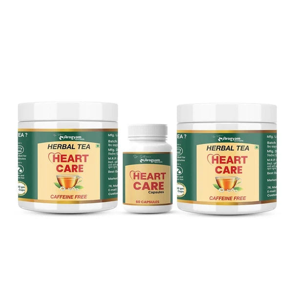Arogyam Heart Care Combo (Heart Care 60 Capsules + Heart Care Caffeine Free Herbal Tea 100g x 2) Pack of 3