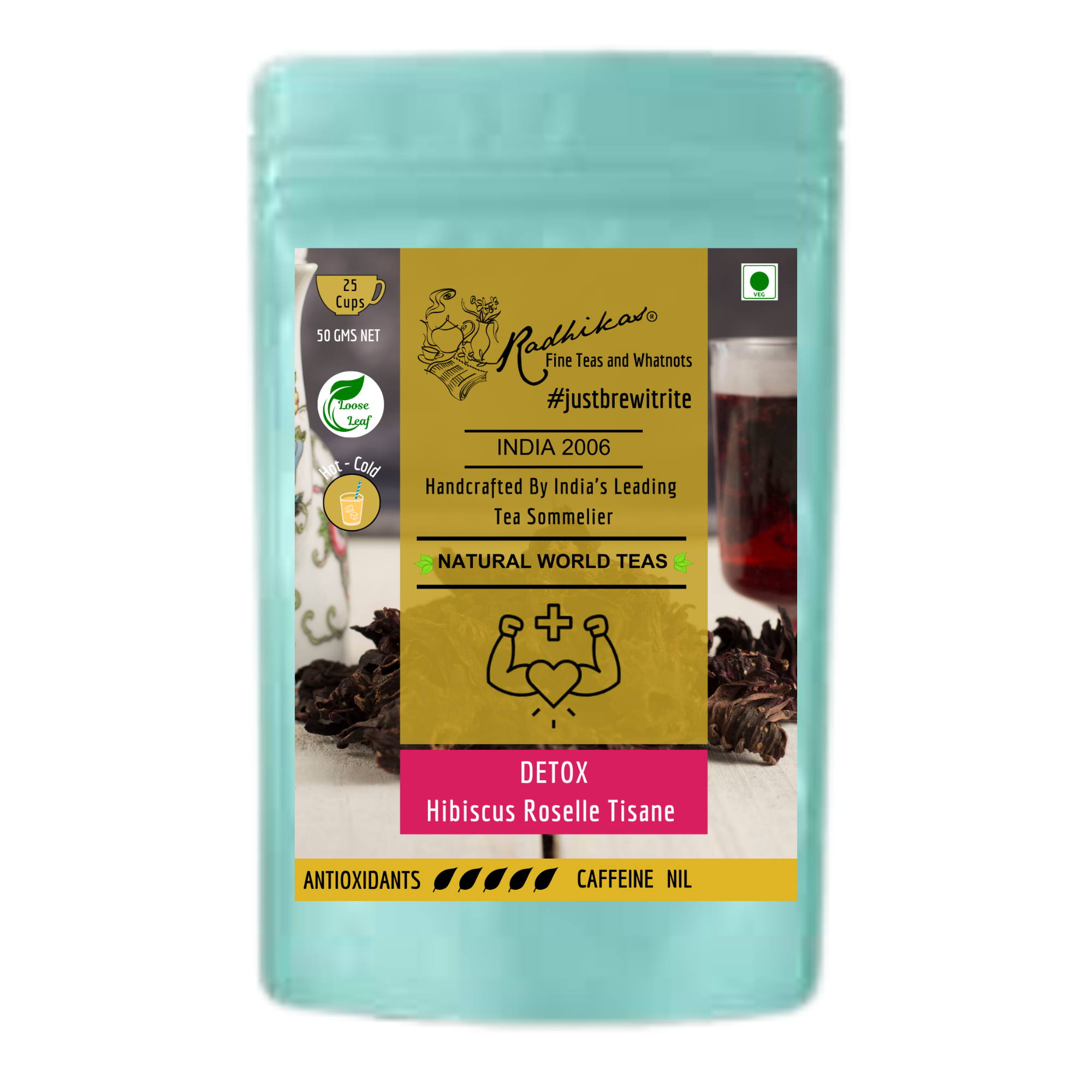 Radhika's Fine Teas Detox Hibiscus Roselle Tisane (50g) | Fruity Herbal Tea for Daily Wellness, Digestion & Heart Health