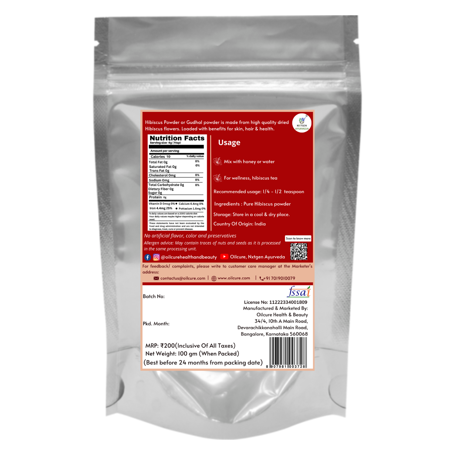 Nxtgen Ayurveda Hibiscus Powder - 100 gms (Pack of 2)