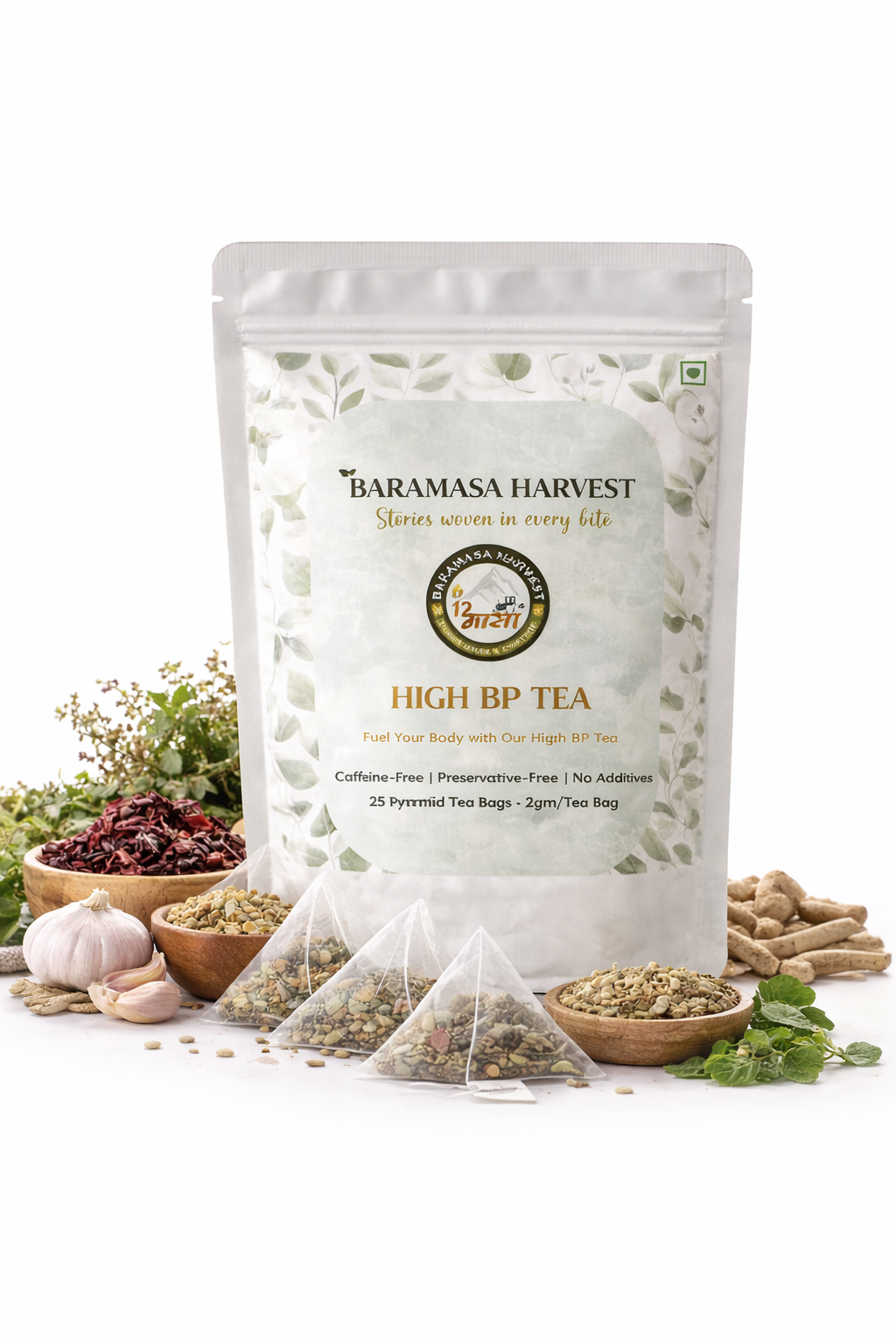 Baramasa Harvest High BP Tea (25 Tea Bags / 50g) | Herbal Heart Health Infusion for Blood Pressure Support & Stress Relief