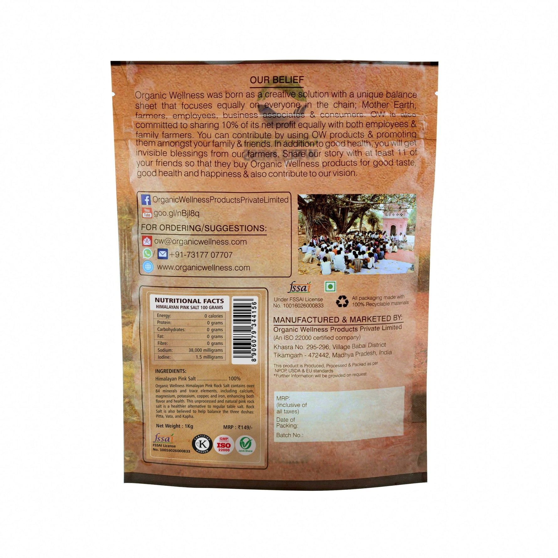 Organic Wellness Himalayan Pink Rock Salt 1kg Pack
