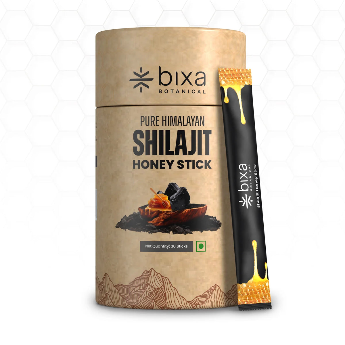 Bixa Botanical Pure Himalayan Shilajit Honey Sticks | Natural Vitality & Energy Booster (Pack of 30 Sticks)