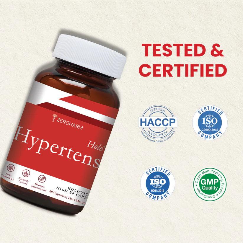 ZEROHARM Holo Hypertens With Hibiscus, Dandelion, Garlic - Regulates Blood Pressure, Promotes Heart Function for Men & Women - 60 Capsules