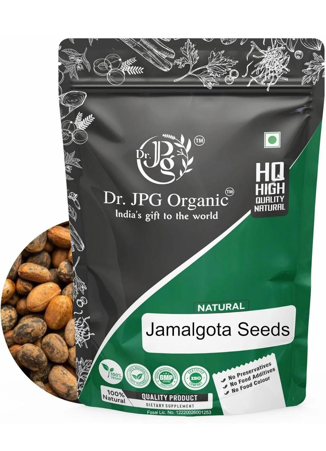 DR. JPG Organic Natural Jamalgota Seeds (100g) | Pure Jamalgota Beej / Croton Tiglium Seeds
