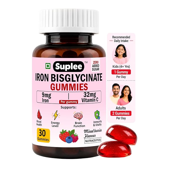 Suplee Chelated Iron Bisglycinate Gummies with Vitamin C Supplement