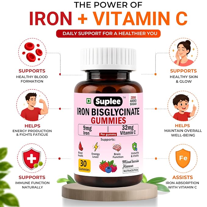 Suplee Chelated Iron Bisglycinate Gummies with Vitamin C Supplement