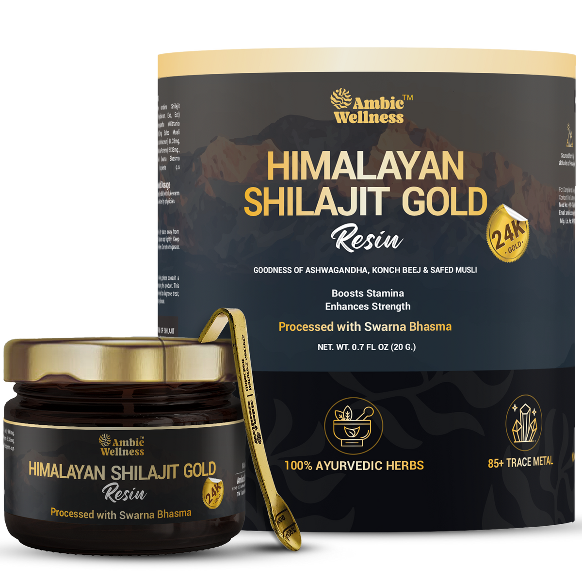 Ambic Wellness Himalayan Shilajit Gold Resin I With 24 Carat Gold I Boost Performance & Stamina - 20g