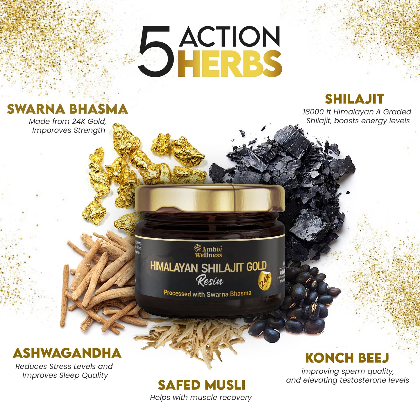 Ambic Wellness Himalayan Shilajit Gold Resin I With 24 Carat Gold I Boost Performance & Stamina - 20g