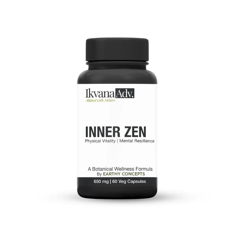 Ikvana INNERZEN Stress Balance & Vitality Support by Earthy Concepts - Ashwagandha, Brahmi & Kaunch Beej Blend - 650 mg - 60 Veggie Capsules