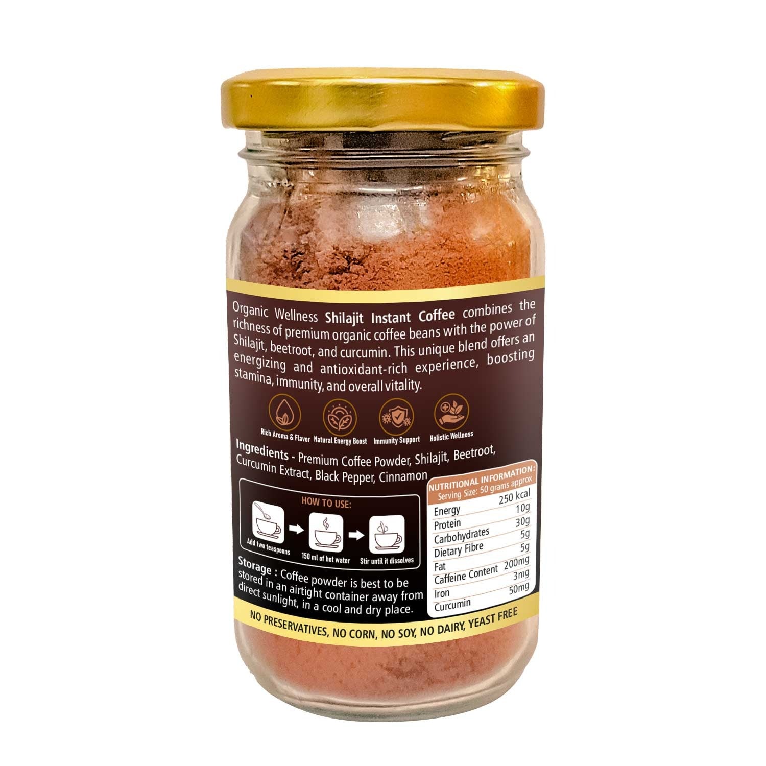Organic Wellness Instant Coffee Powder with Shilajit - 75g