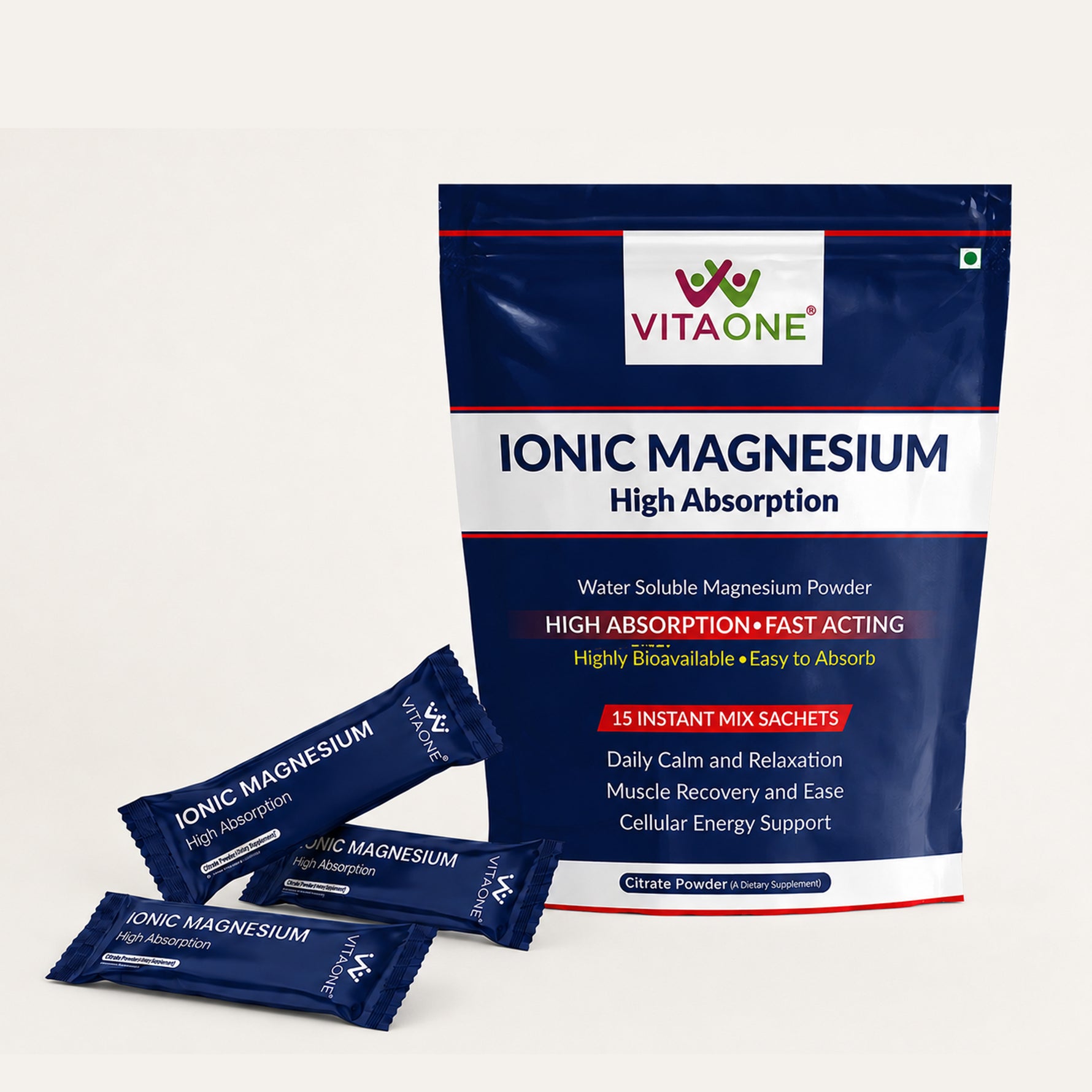 Vitaone Magnesium Effervescent / Oral Powder Sachets (15 x 4g) | For Muscle Recovery, Energy & Stress Relief