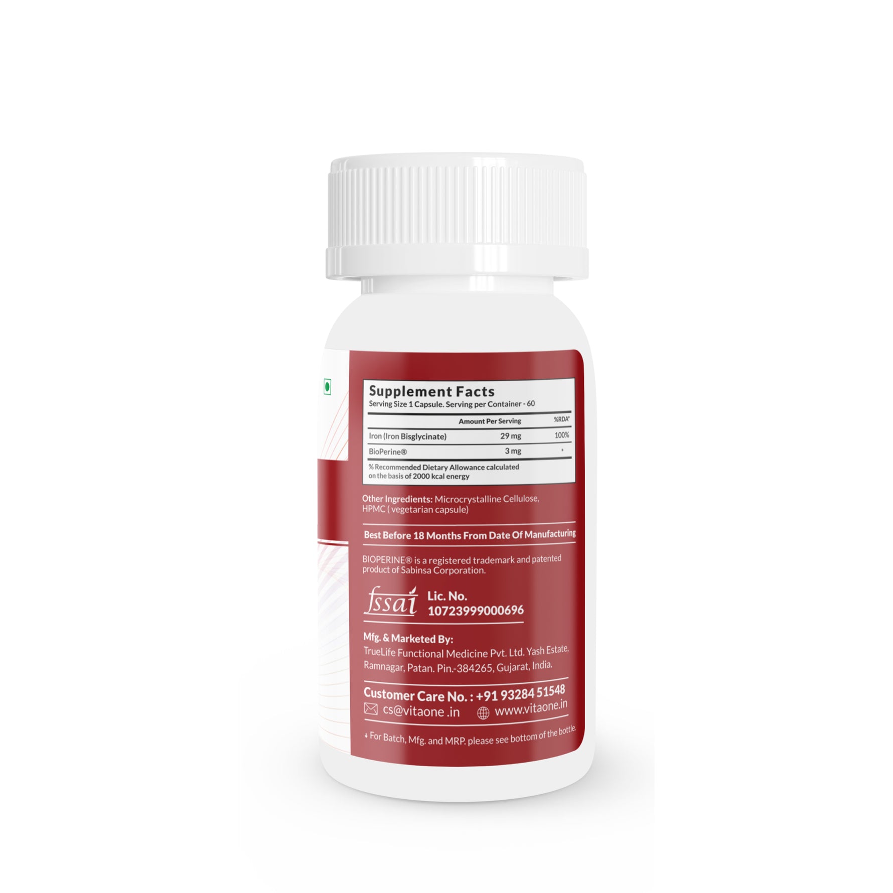 Vitaone Iron Complex (Iron Bisglycinate) Capsules (60s) | Non-Constipating High Absorption Iron with Vitamin C & Folic Acid