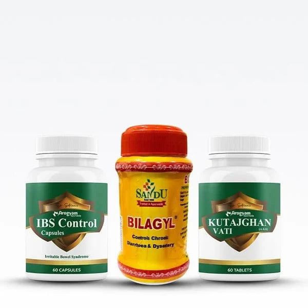 Arogyam IBS Health Combo – Ayurvedic Support for Digestive & Bowel Wellness – 60 Capsules + 60 Tablets + Bilagyl