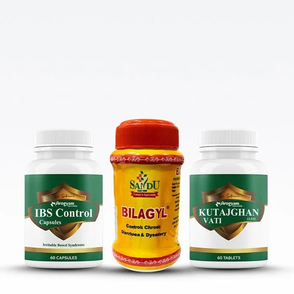 Arogyam IBS Health Combo – Ayurvedic Support for Digestive & Bowel Wellness – 60 Capsules + 60 Tablets + Bilagyl