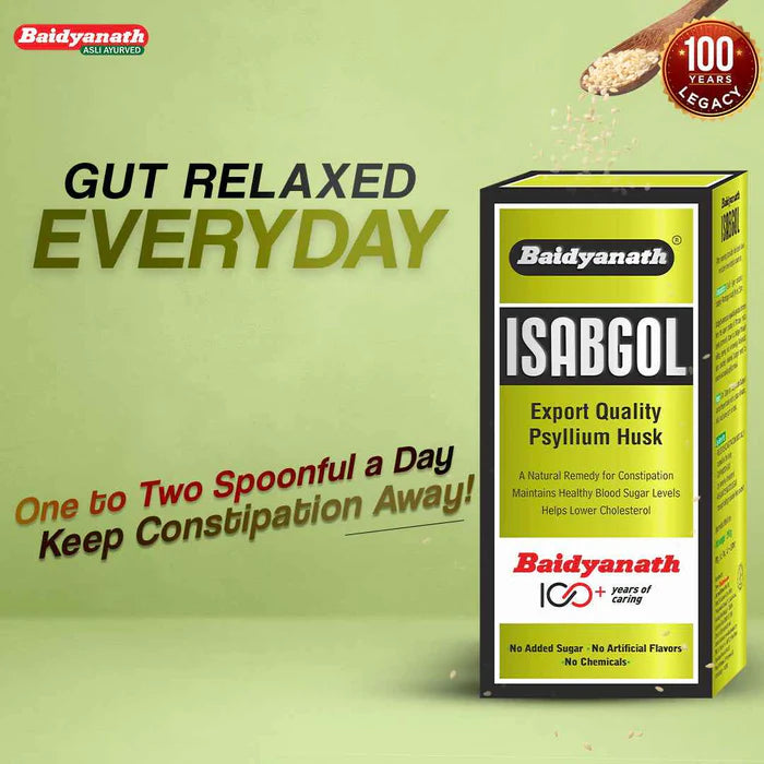 Baidyanath Isabgol Psyllium Husk Powder | Relieves Constipation, Aids Digestion - 200ml