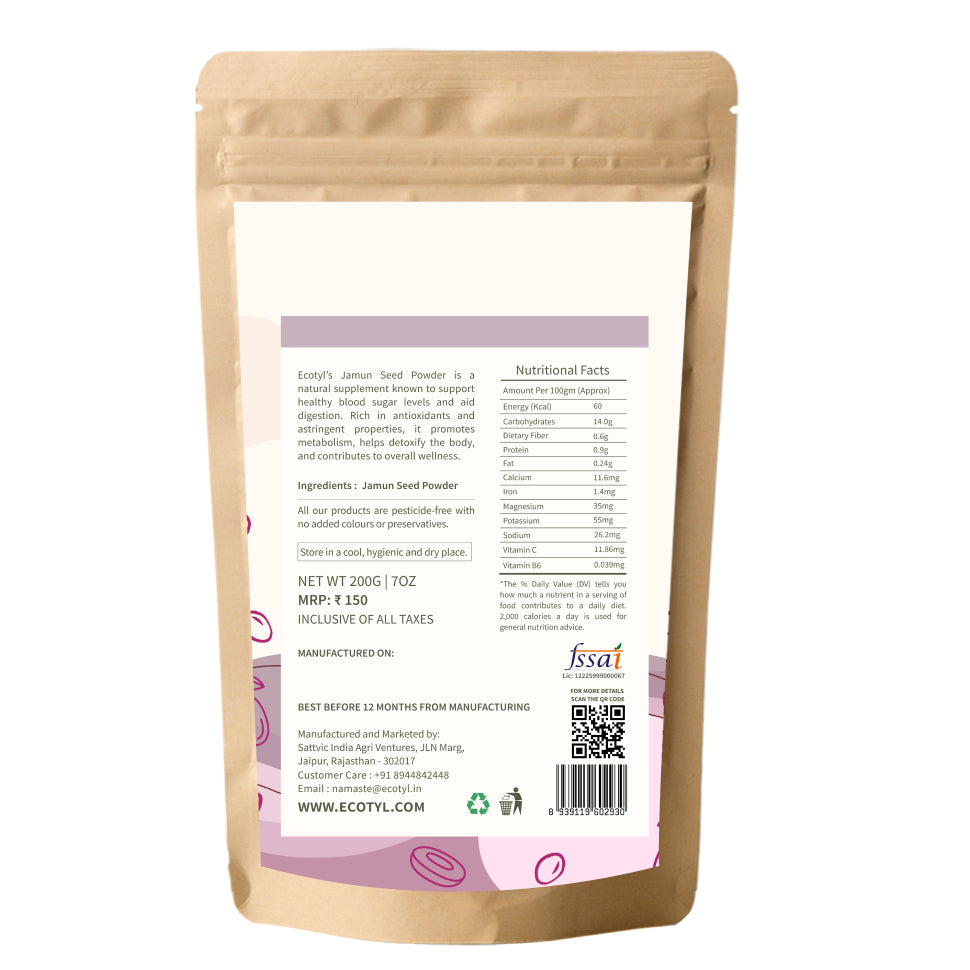 Ecotyl Jamun Seed Powder | Blood Sugar Control | Rich in Antioxidants | 200g