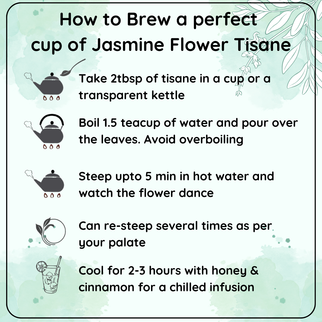 Radhika's Fine Teas Hormonal Balance Jasmine Flower Decaf Tisane (50g) | Pure Floral Herbal Tea for Stress Relief, Relaxation & Mood Enhancement