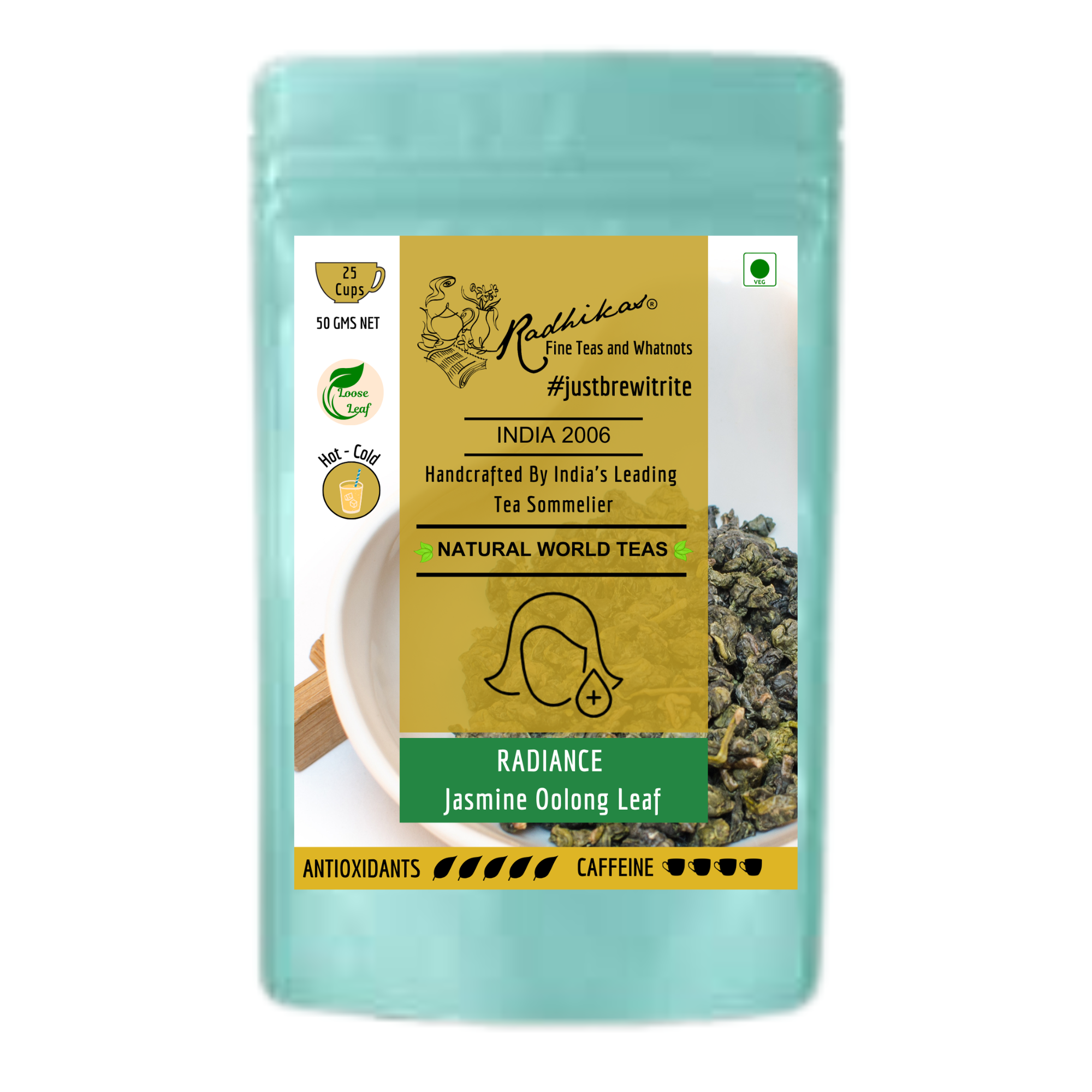 Radhika's Fine Teas Radiance Jasmine Oolong Loose Leaf Tea (50g) | Premium Botanical Blend for Natural Skin Glow, Metabolism & Stress Relief