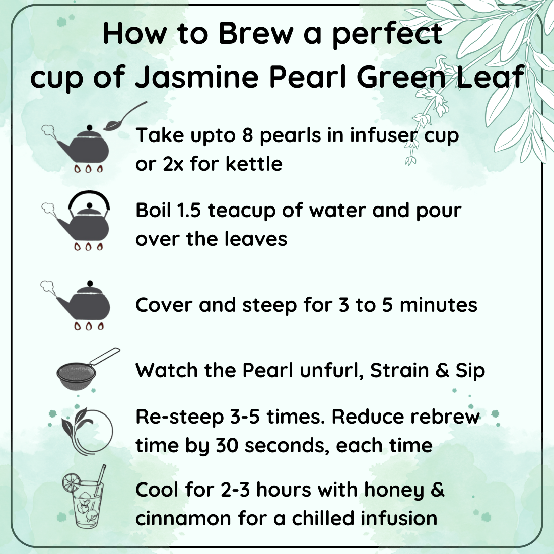 Radhikas Fine Teas Calming Jasmine Pearl Green Leaf Tea (50g)