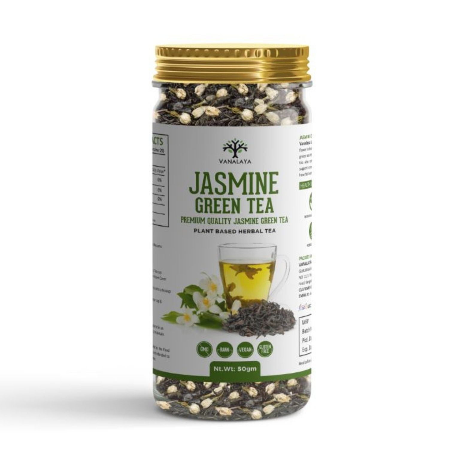 Vanalaya Jasmine Green Tea from Sun Dried Jasmine Petals for Clear Mind, Improve Mood, Stress Relief and Relives Anxiety 50gm