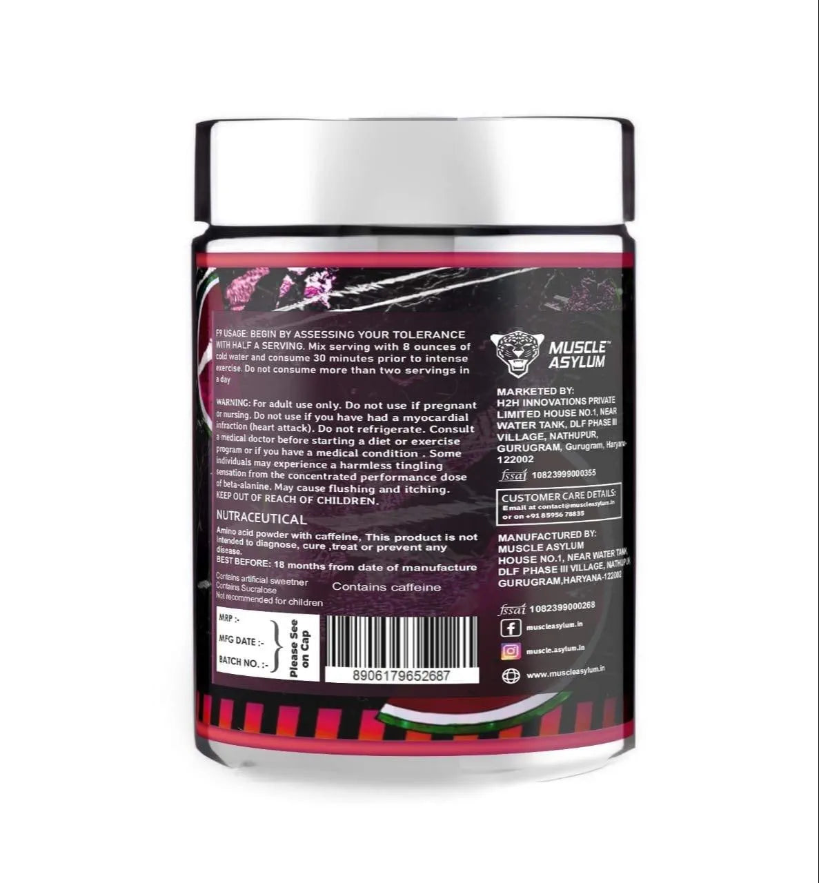 Muscle Asylum F9 Ultimate Pre-Workout Supplement, Berry Punch Flavour, 300g, 30 Servings with Creatine, Beta Alanine and Caffeine