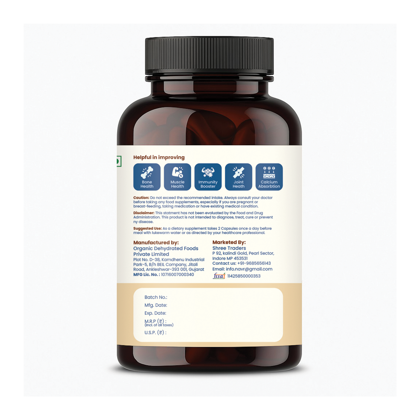 NAVR Plant Based Joint Support Capsules - Bone, Joint & Muscle Health | Boosts Calcium Absorption & Immunity and Relieving Joint Discomfort, 60 Veg Capsules