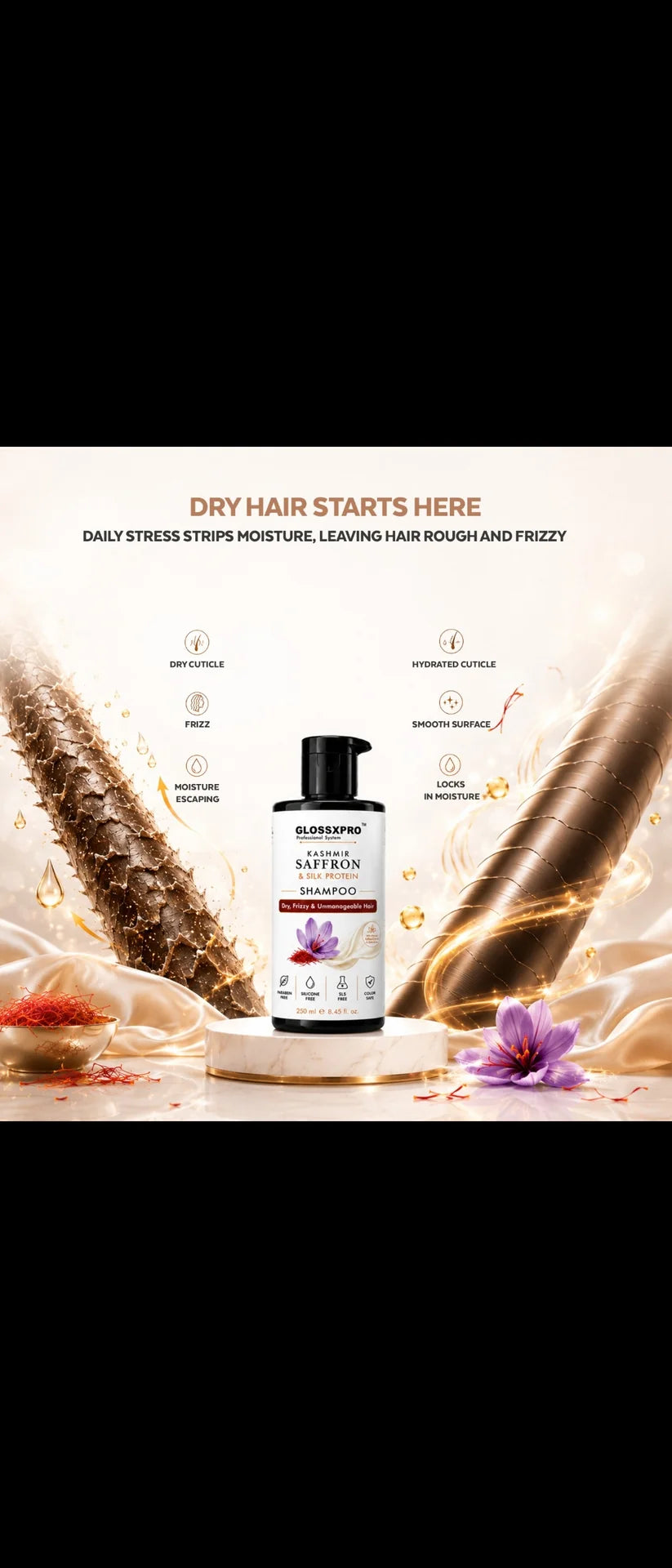 GLOSSXPRO Kashmir Saffron & Silk Protein Shampoo 250 ML