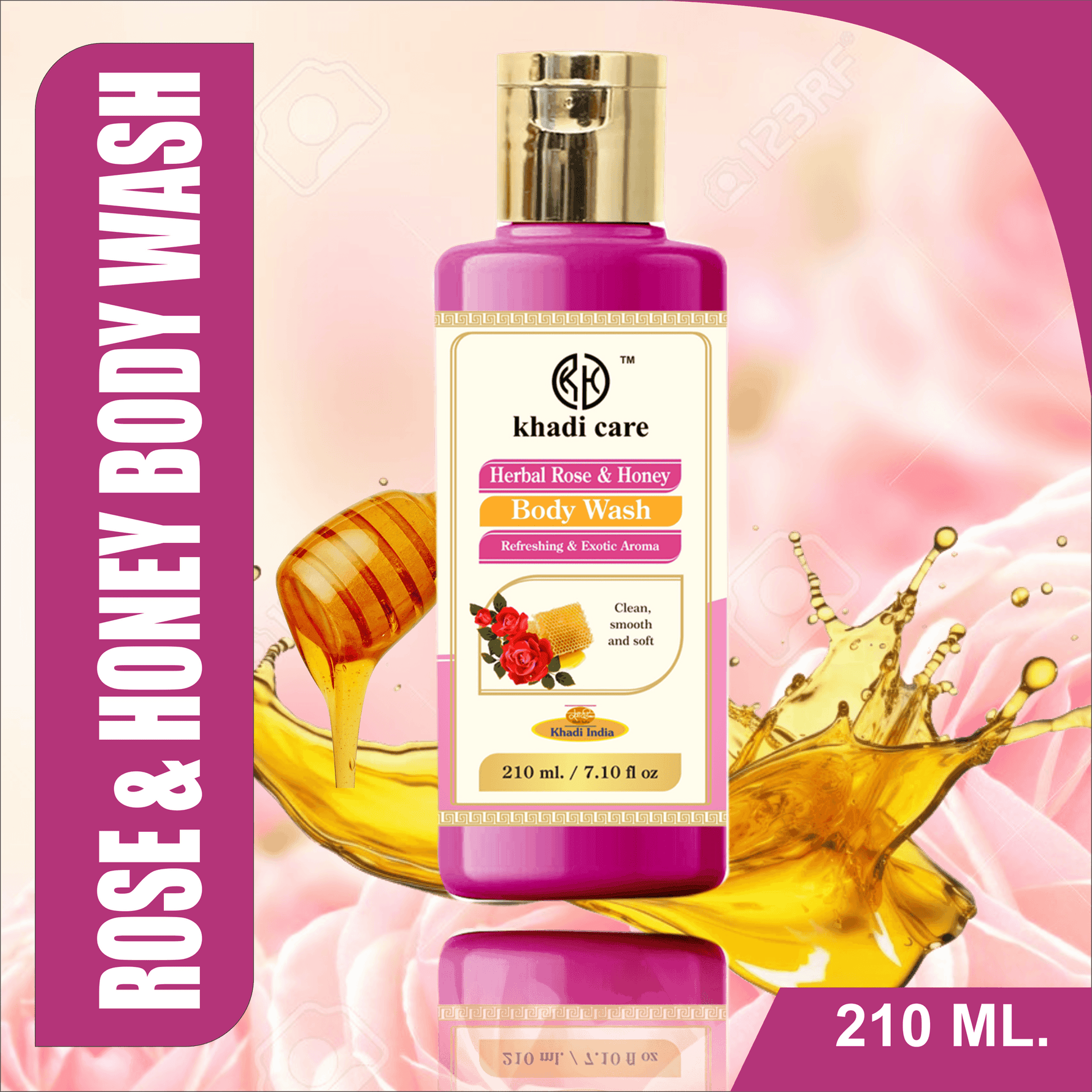 Khadi Care Herbal Rose & Honey Body Wash - 210ml.