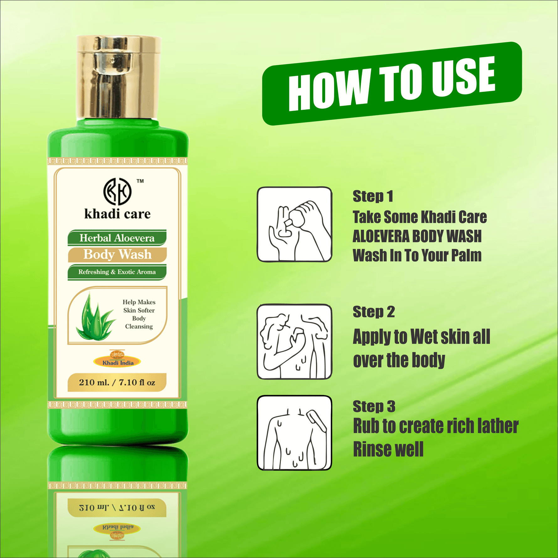 Khadi Care Herbal Aloevera Body Wash for Soft & Hydrated Skin - 210ml