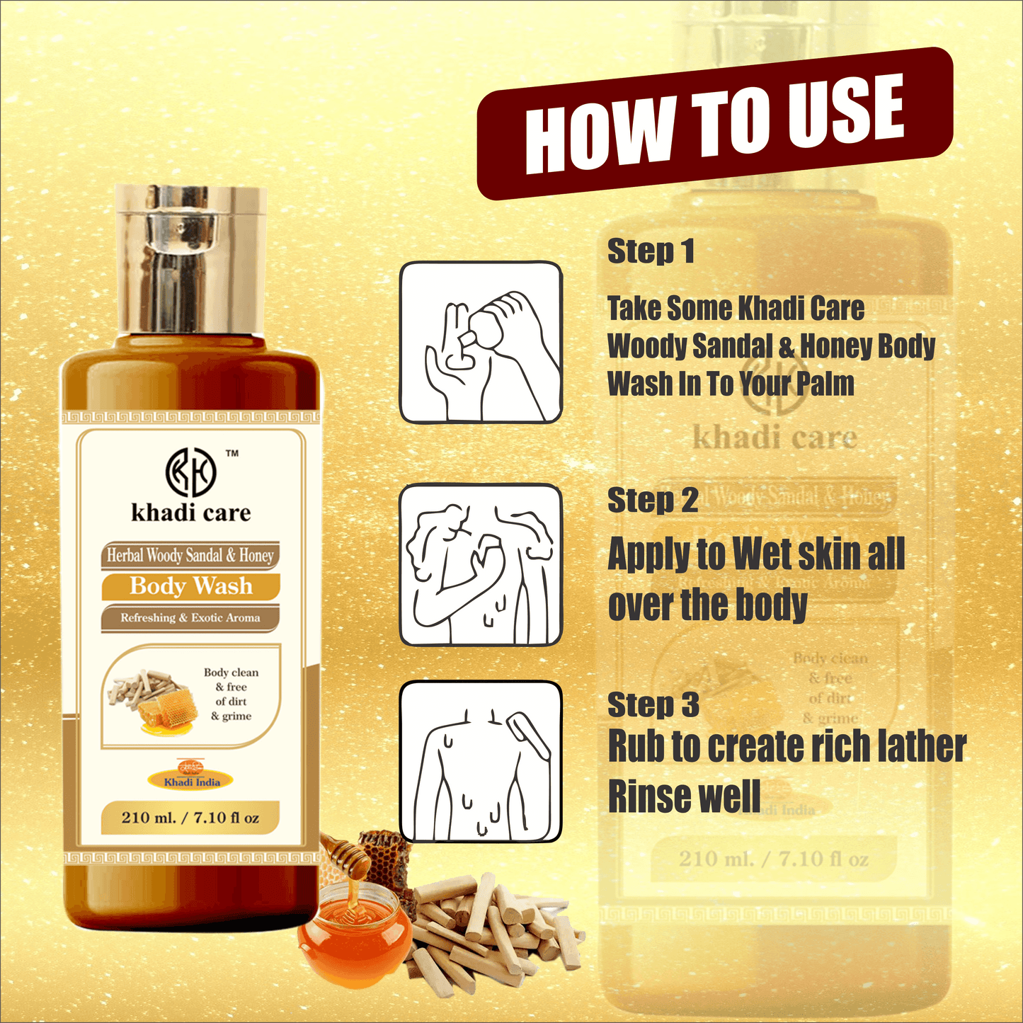 Khadi Care Herbal Woody Sandal & Honey Body Wash - 210ml