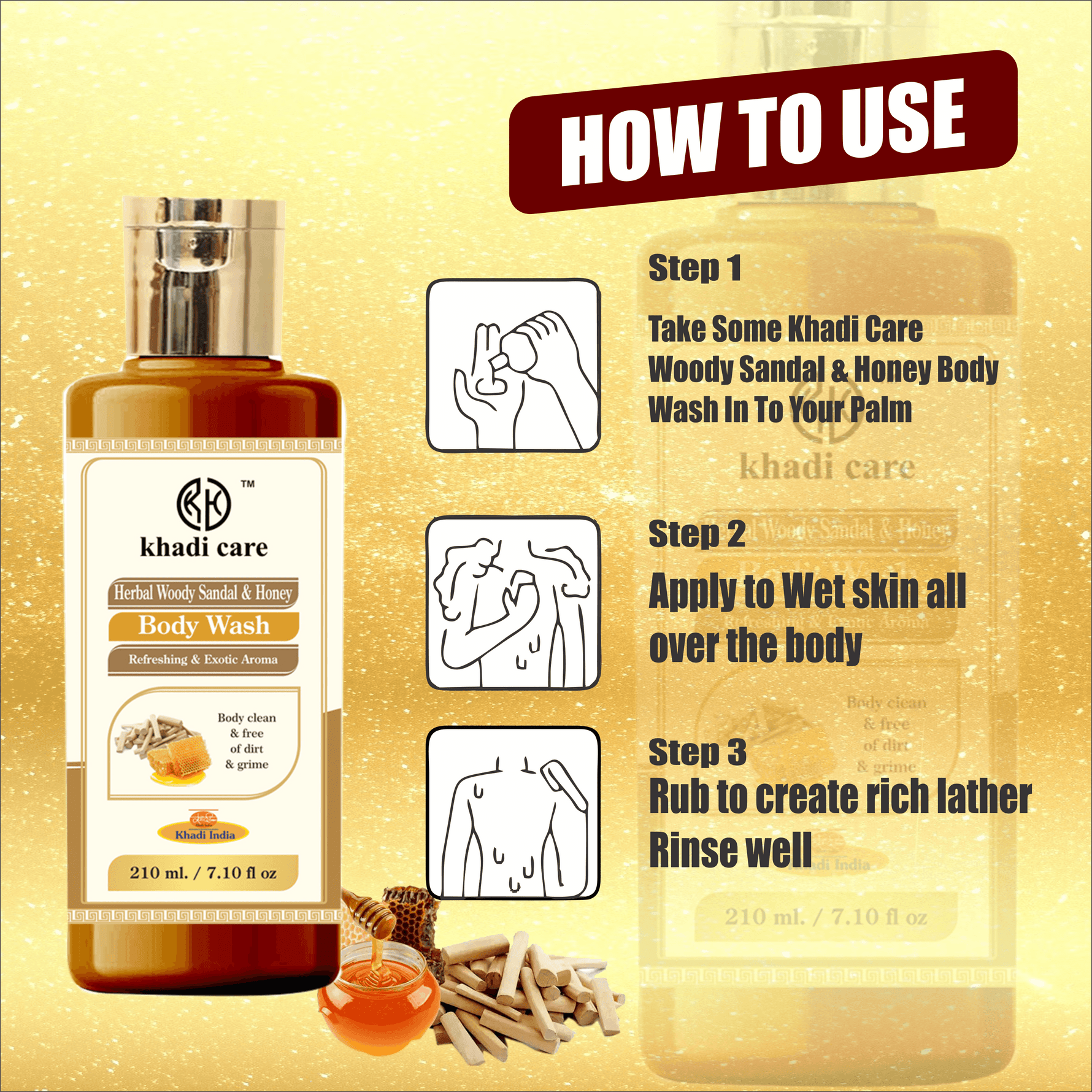 Khadi Care Herbal Woody Sandal & Honey Body Wash - 210ml
