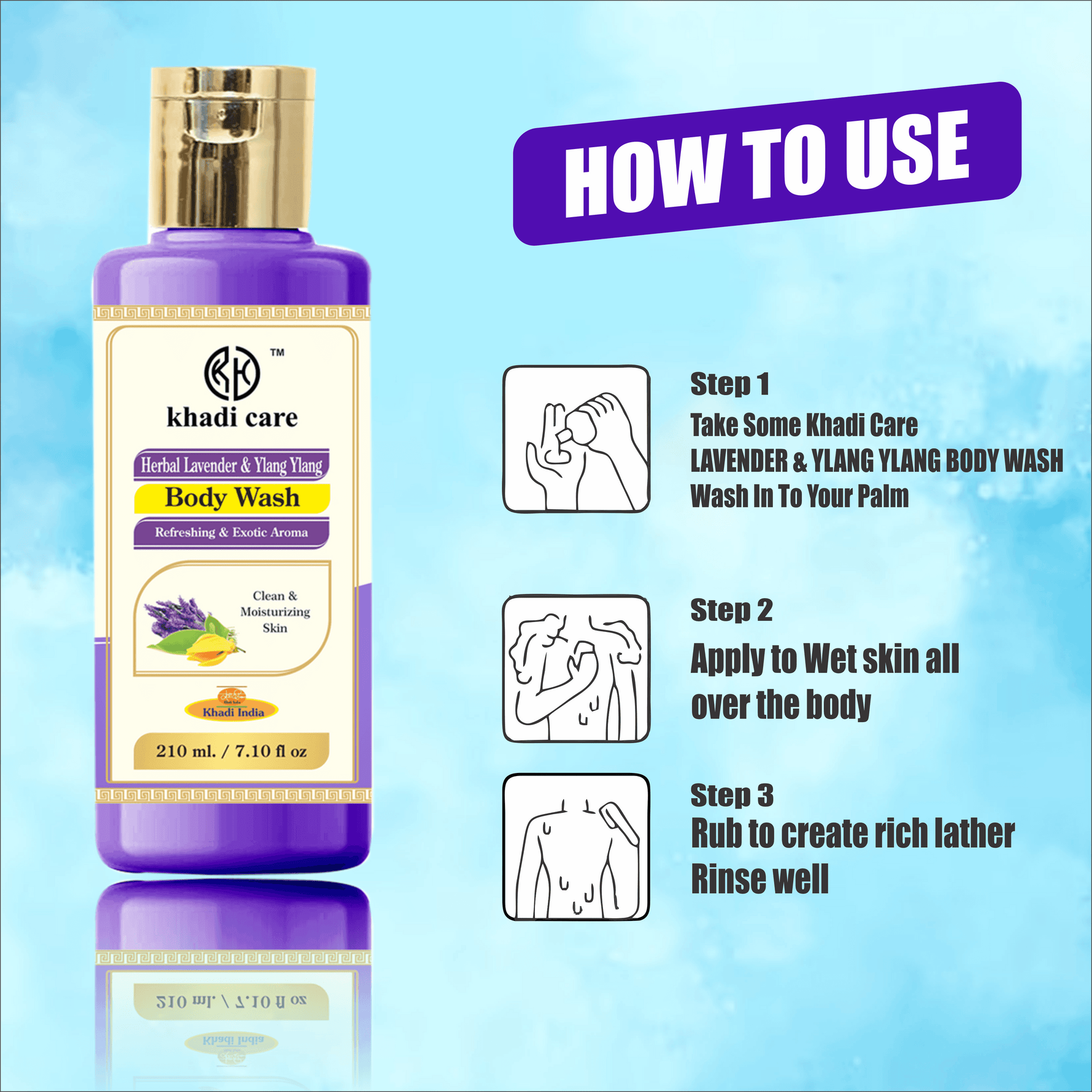 Khadi Care Herbal Lavender & Ylang Ylang Body Wash for Relaxing & Calm Skin - 210ml