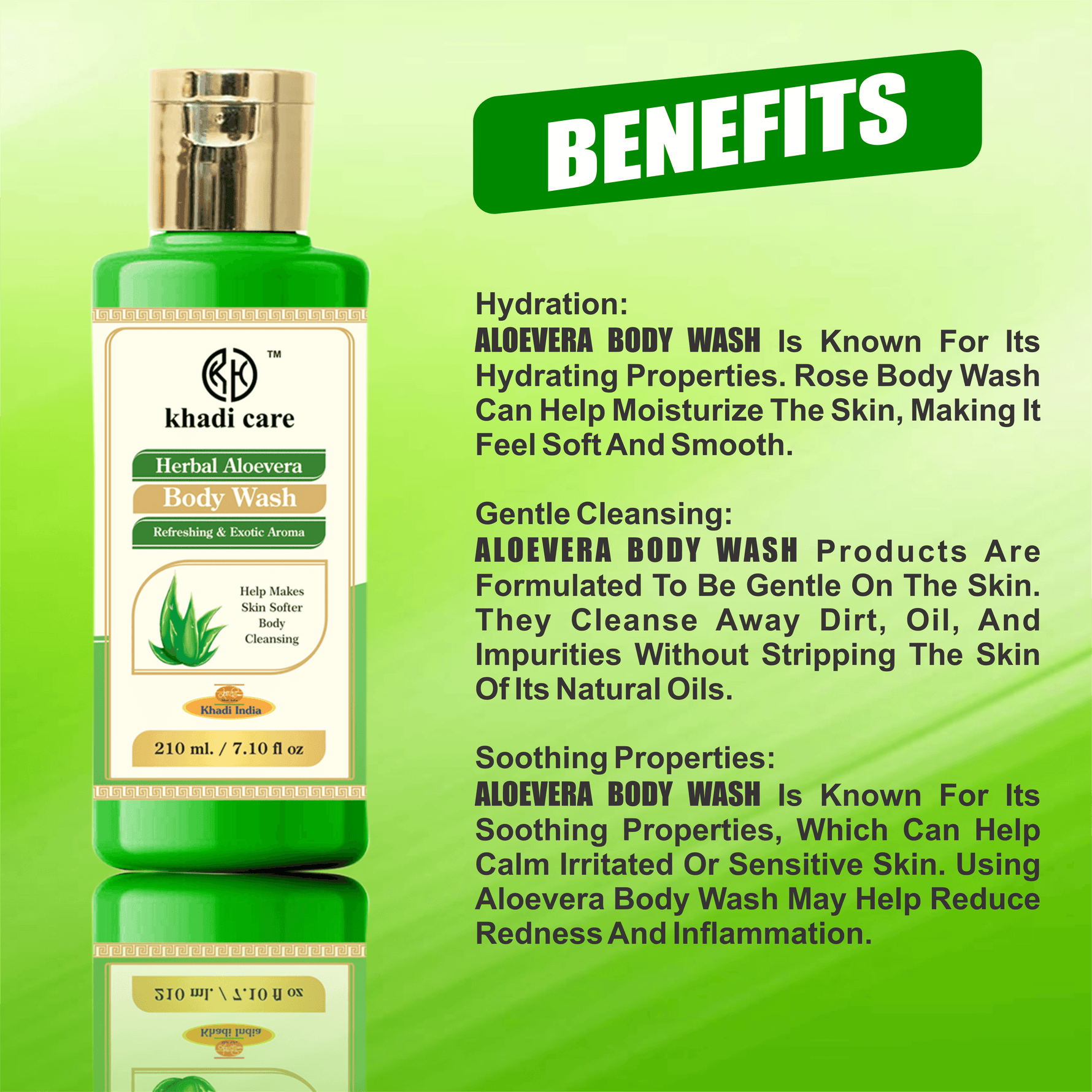 Khadi Care Herbal Aloevera Body Wash for Soft & Hydrated Skin - 210ml